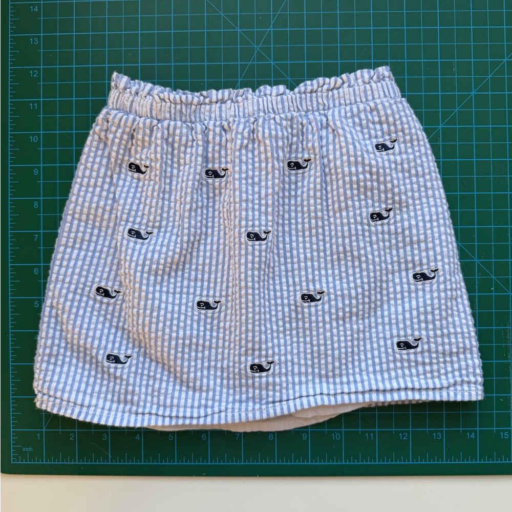 Vineyard Vines Girls Size 3T Blue Striped Seersucker Skirt with Whale Print